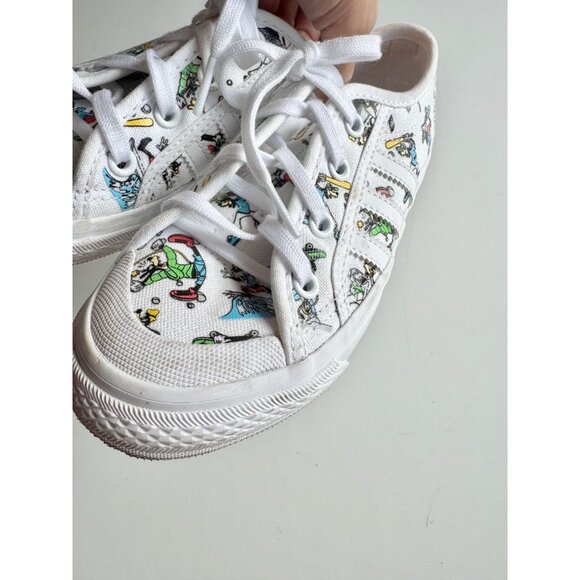 Kids' ADIDAS x DISNEY Nizza Goofy White Canvas Low Top Sneakers, Size 13 - Picture 7 of 16